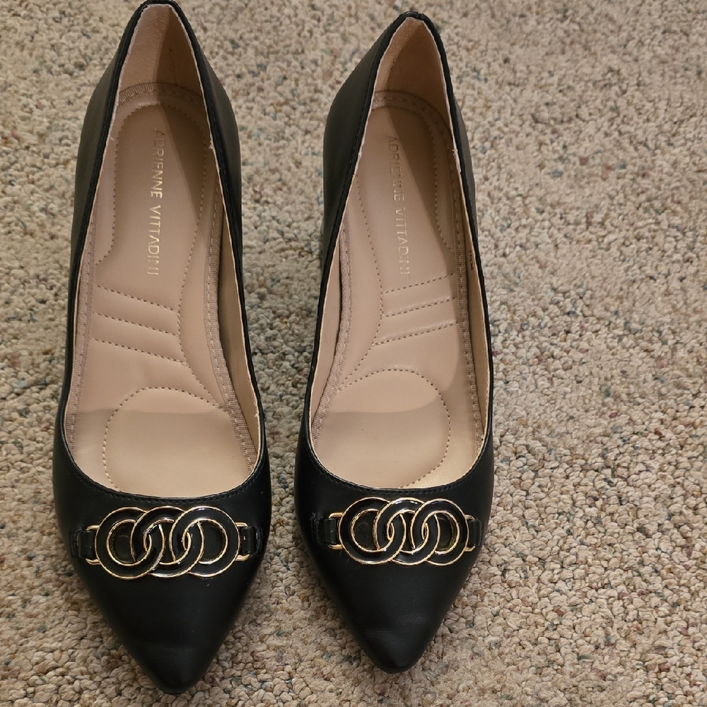 Like New Adrienne Vittadini Black Heels with Luxurious Embellishments